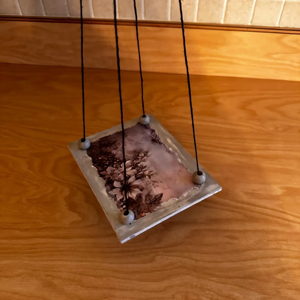 Hand crafted Floral Hanging shelf with Black Cord